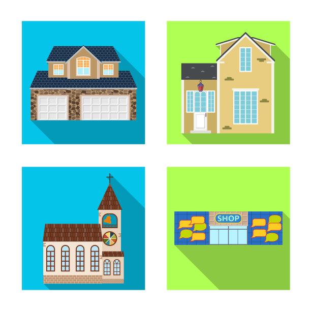 孤立对象的建筑和前面的标志集图片下载