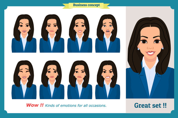 一套女人表情孤立的女商人图片下载