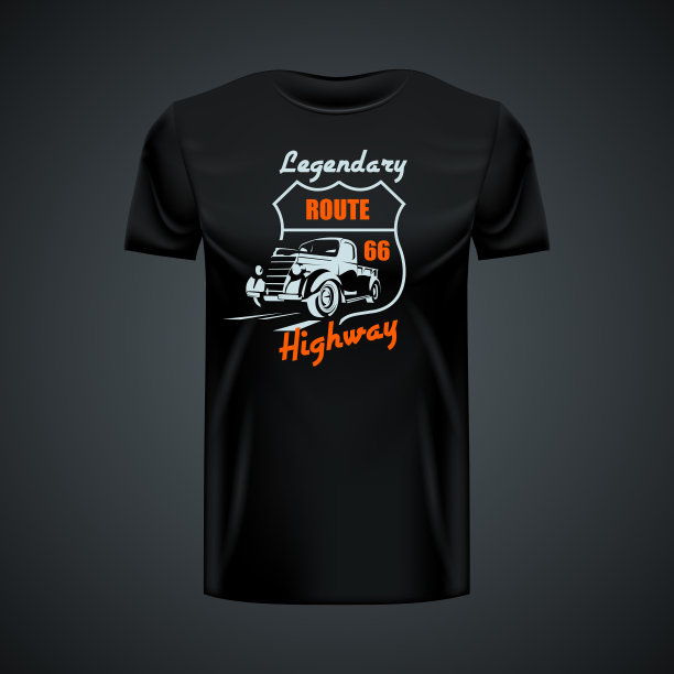 复古t恤模板与卡车标志图片下载