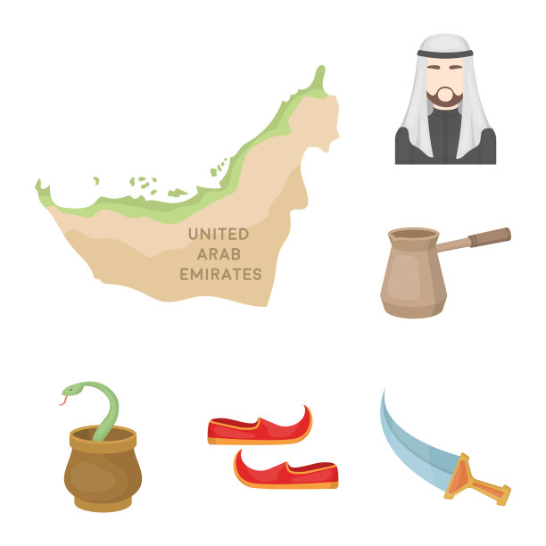 国家联合阿拉伯酋长国卡通图标设置图片下载