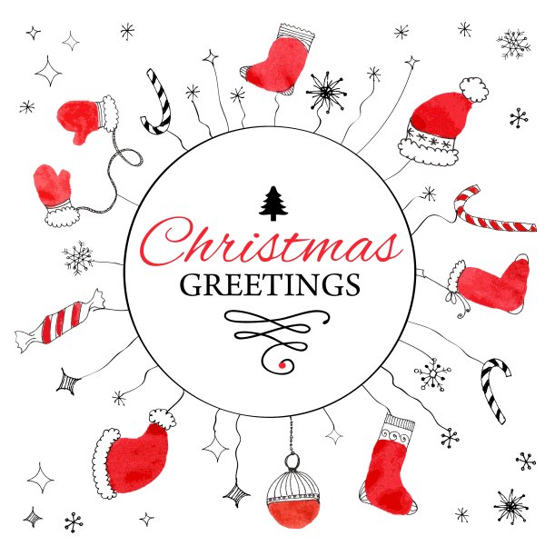 手绘水彩圣诞涂鸦明信片图片下载