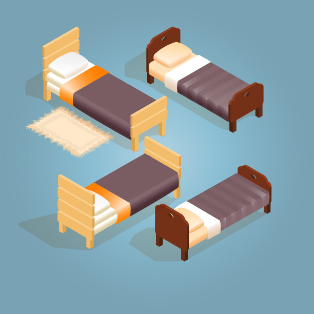 等距卡通木床一人图片下载