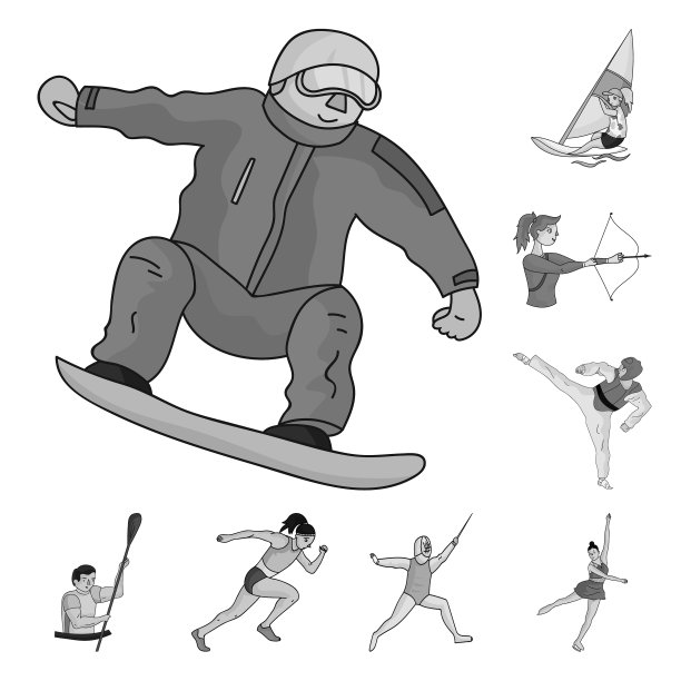 不同类型的运动单色图标设置图片下载