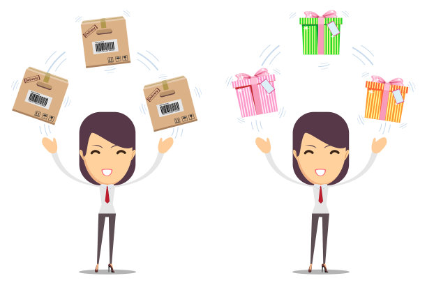 漂亮的年轻女子拿着不同的盒子图片下载