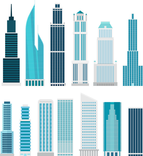 不同的摩天大楼孤立在白色剪贴画上图片下载