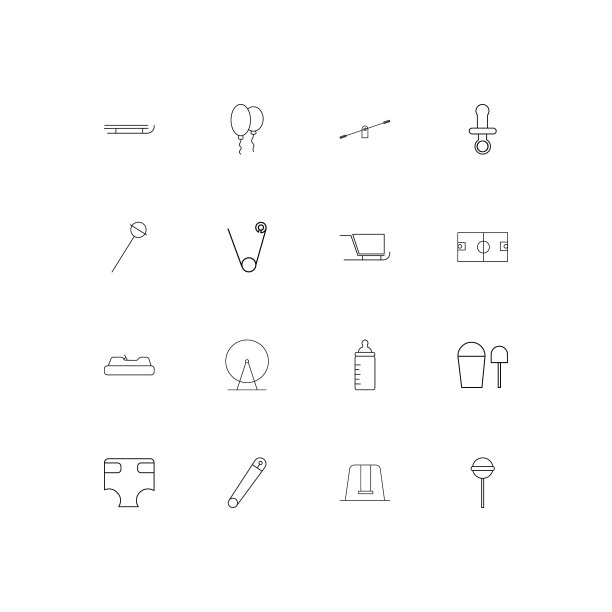 婴儿小孩和新生儿简单的线性图标集图片下载