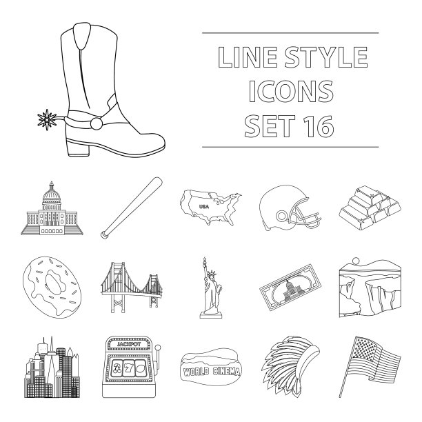 美国国家设置图标在大纲风格大图片下载