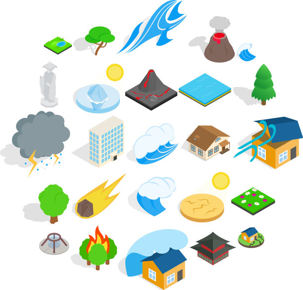 景观元素图标设置等距样式图片下载