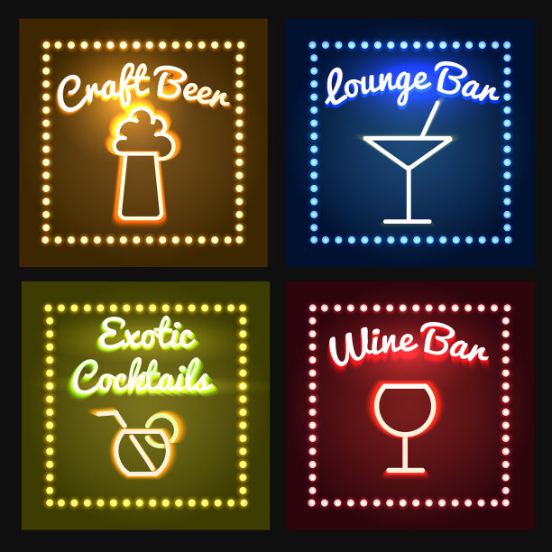 酒吧或酒桶店霓虹灯视线设置图片下载