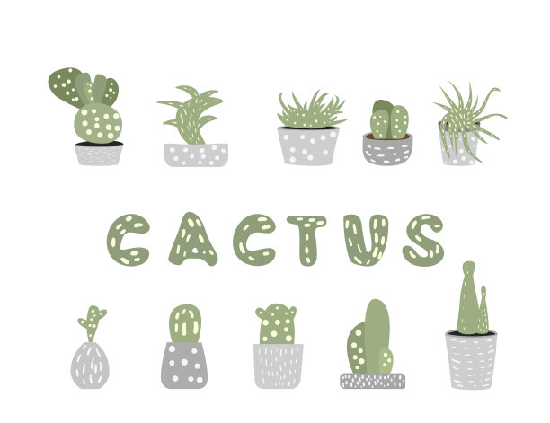 组成的涂鸦仙人掌设计套装图片下载