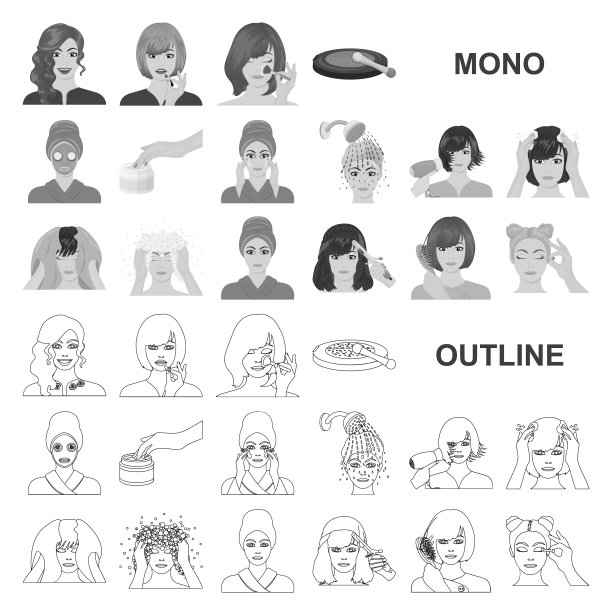 头发和脸部单色图标的护理图片下载