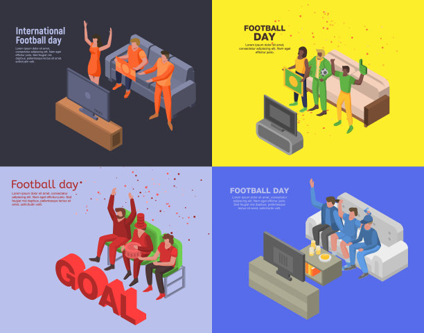 足球日横幅设置等距风格图片下载
