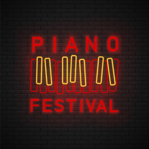 钢琴霓虹灯标志图片下载