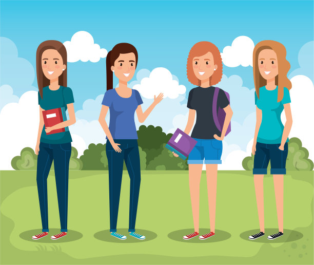 一群学生带着书在公园里图片下载