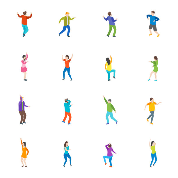 等距的舞蹈人物图标设置图片下载