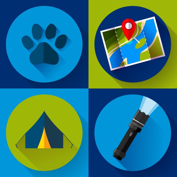 露营徒步的图标设置平面设计风格图片下载