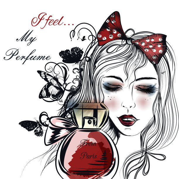 时尚脸的漂亮女孩看香水图片下载