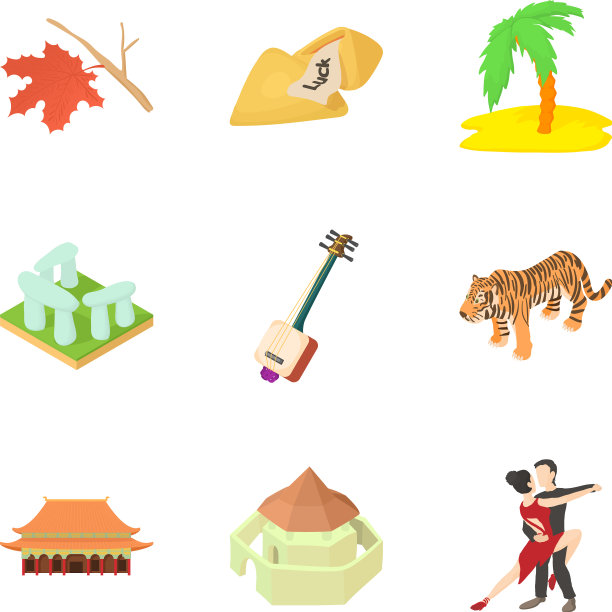 海滩故事图标设置卡通风格图片下载