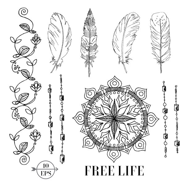 集花丝带曼荼罗羽毛波西米亚图片下载