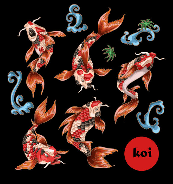 日本传统鲤鱼锦鲤刺绣图片下载