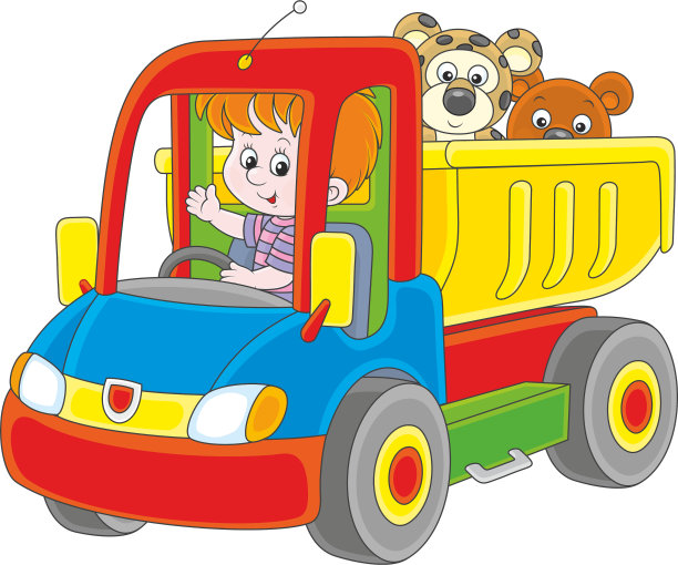 小男孩在玩具卡车里图片下载
