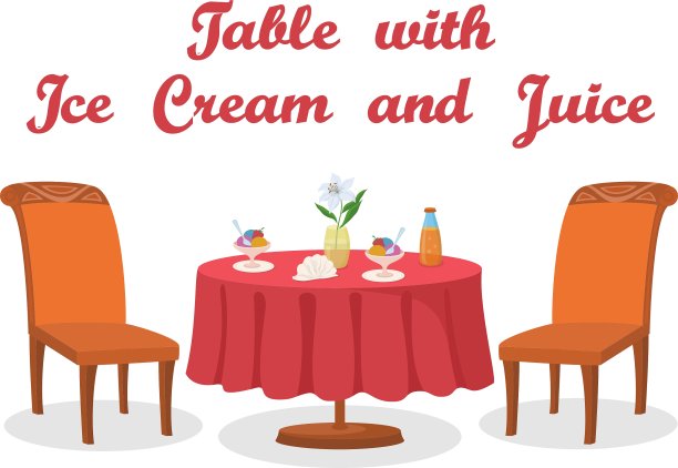 餐桌冰淇淋和果汁隔离图片下载