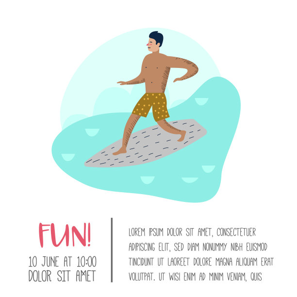 在海滩海报前冲浪的人物图片下载