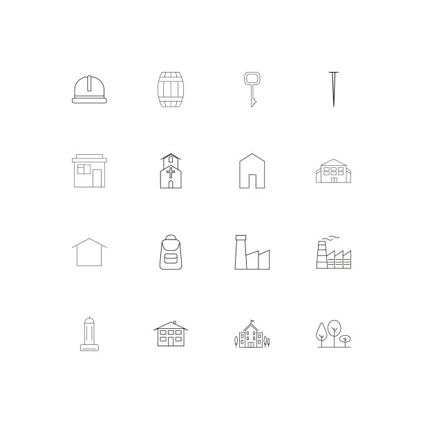 建筑和建筑线性薄图标集图片下载