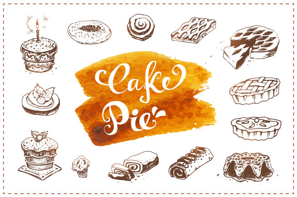 手绘面包房图标设置食物草图图片下载