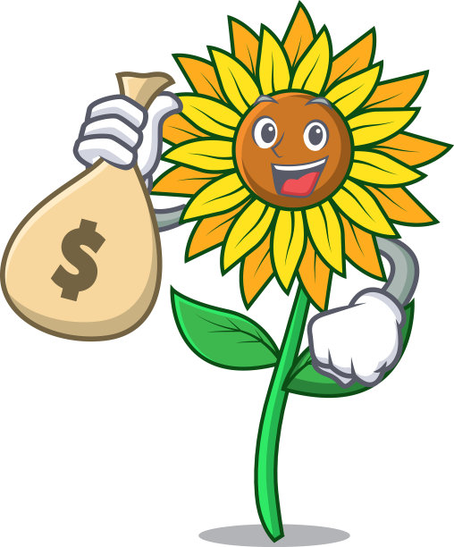 与钱袋向日葵人物卡通风格图片下载