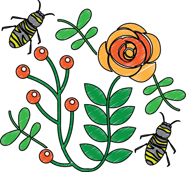 蜜蜂飞过一些花的枝叶图片下载