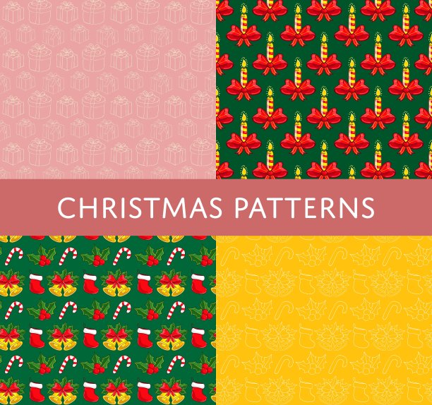 圣诞节彩色无缝图案套装图片下载