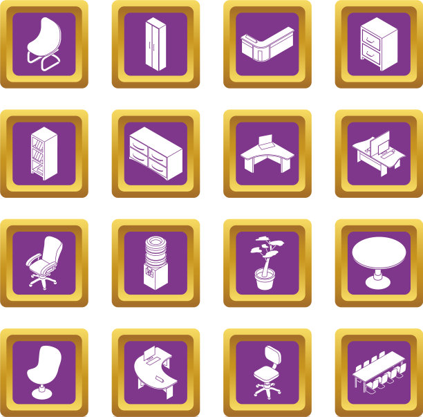 办公家具图标设置为紫色方形图片下载