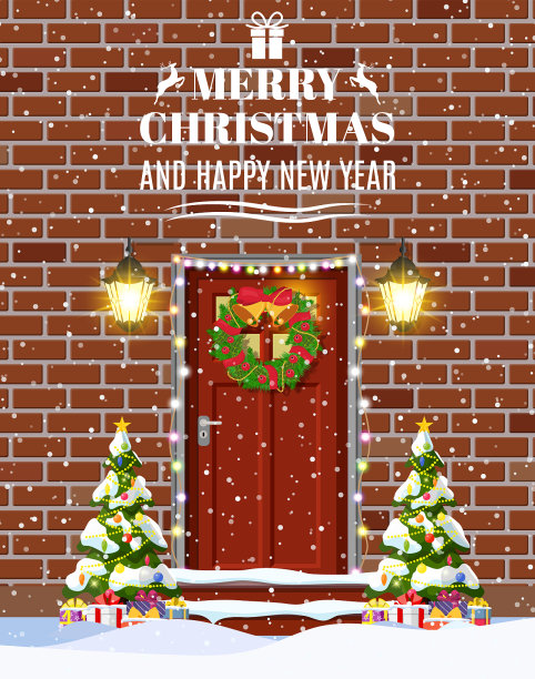 房子的门装饰为圣诞节图片下载