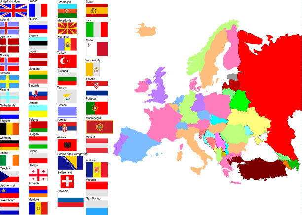 带国旗的欧洲地图图片下载