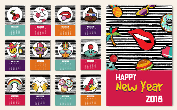 2018年新年漫画补丁图标设置日历图片下载