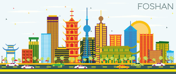 中国佛山天际线与彩色建筑图片下载