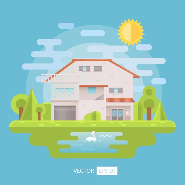 带花园和湖的公寓图片下载