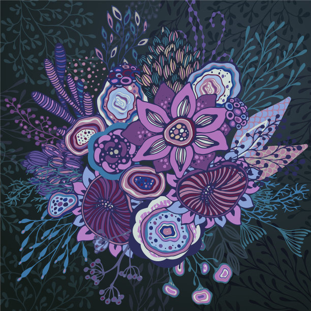 美丽的幻想花束与手绘鲜花图片下载