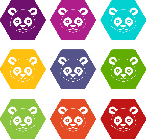 熊猫头图标设置彩色六面体图片下载