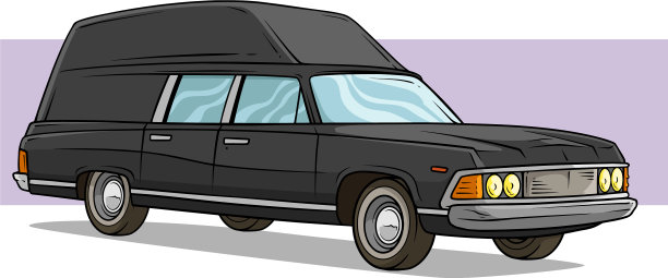 卡通黑色长复古车与车顶机架图片下载