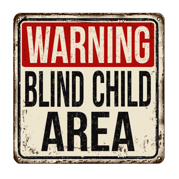 警示盲童区陈旧生锈的金属标志图片下载