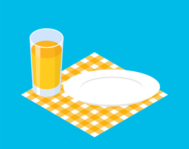 早餐模板玻璃，果汁和空盘子图片下载