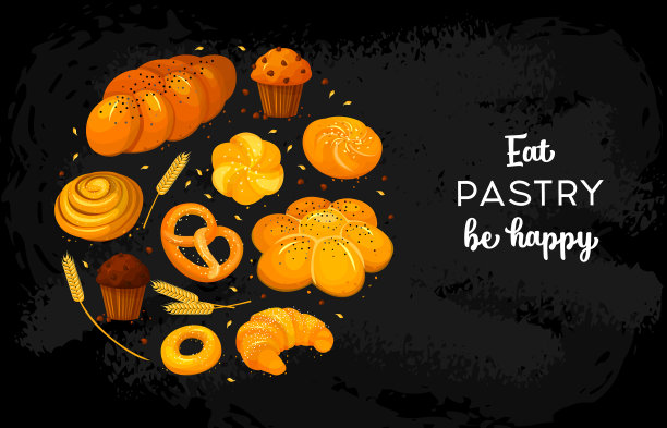 面包产品在黑色黑板上图片下载