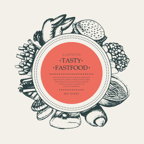 快餐-现代手绘圆形横幅图片下载