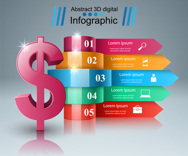 3d信息图设计美元图标图片下载