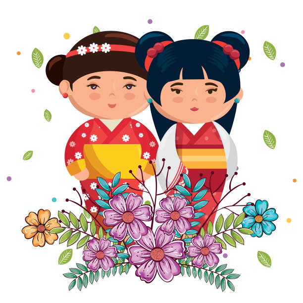 可爱的日本小女孩带着花图片下载