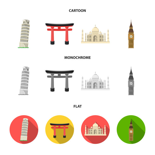 不同国家的风景卡通片图片下载