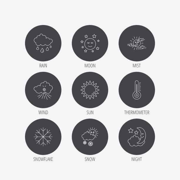 天气：太阳和雨图标，月亮之夜图片下载