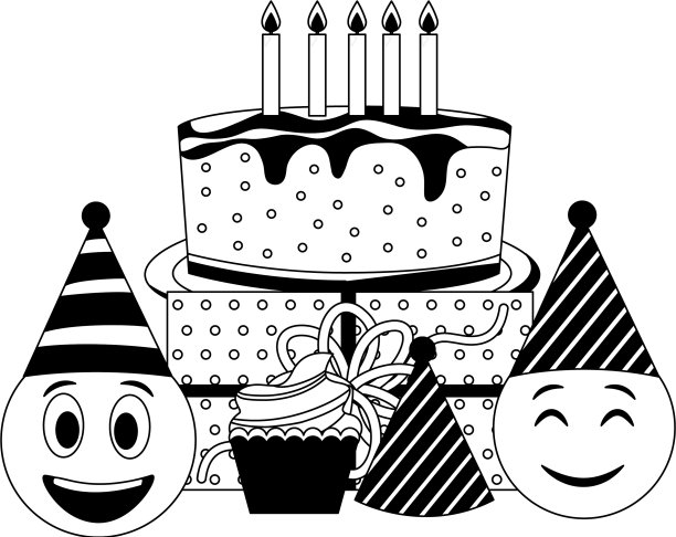 生日表情，笑脸，蛋糕，纸杯蛋糕，礼物和图片下载